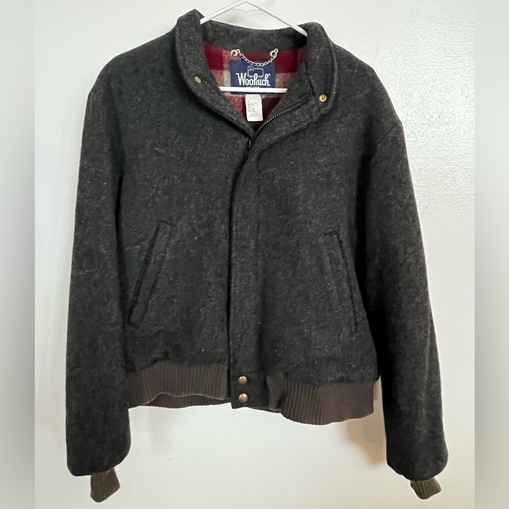 Vintage Woolrich bomber jacket wool size large charcoal gray